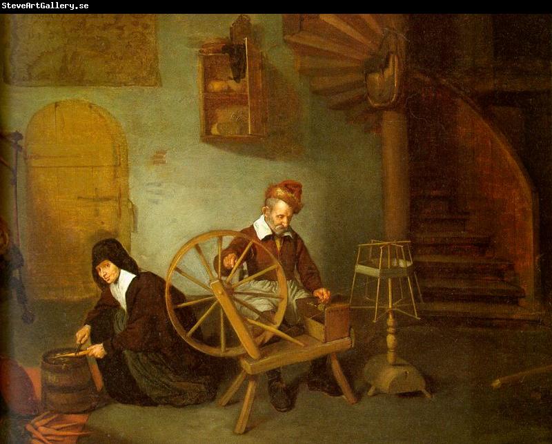 Quirijn van Brekelenkam Man Spinning and Woman Scraping Carrots